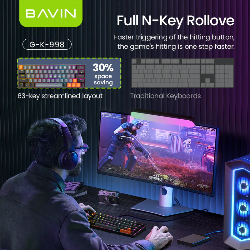 BAVIN G-K-998 RGB 63-Key Mechanical Gaming Keyboard w/ Wired Connection