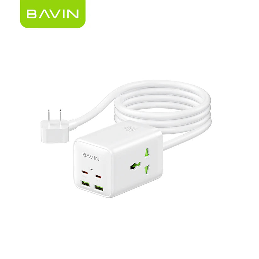BAVIN PC2026 6-in-1 65W GaN Desktop Power Strip Fast Charging Adapter with AC Plug, USB & Type-C Ports