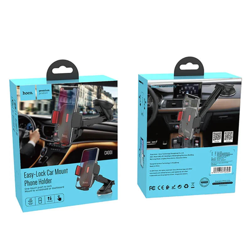 Car Mount Phone Holder – HOCO CAD01 Easy Lock, Dashboard/Windshield