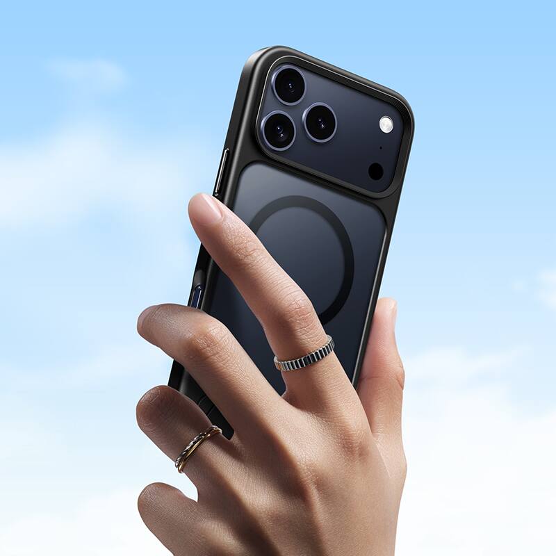 HOCO AS12 protective case attached to iPhone with stand in use.
