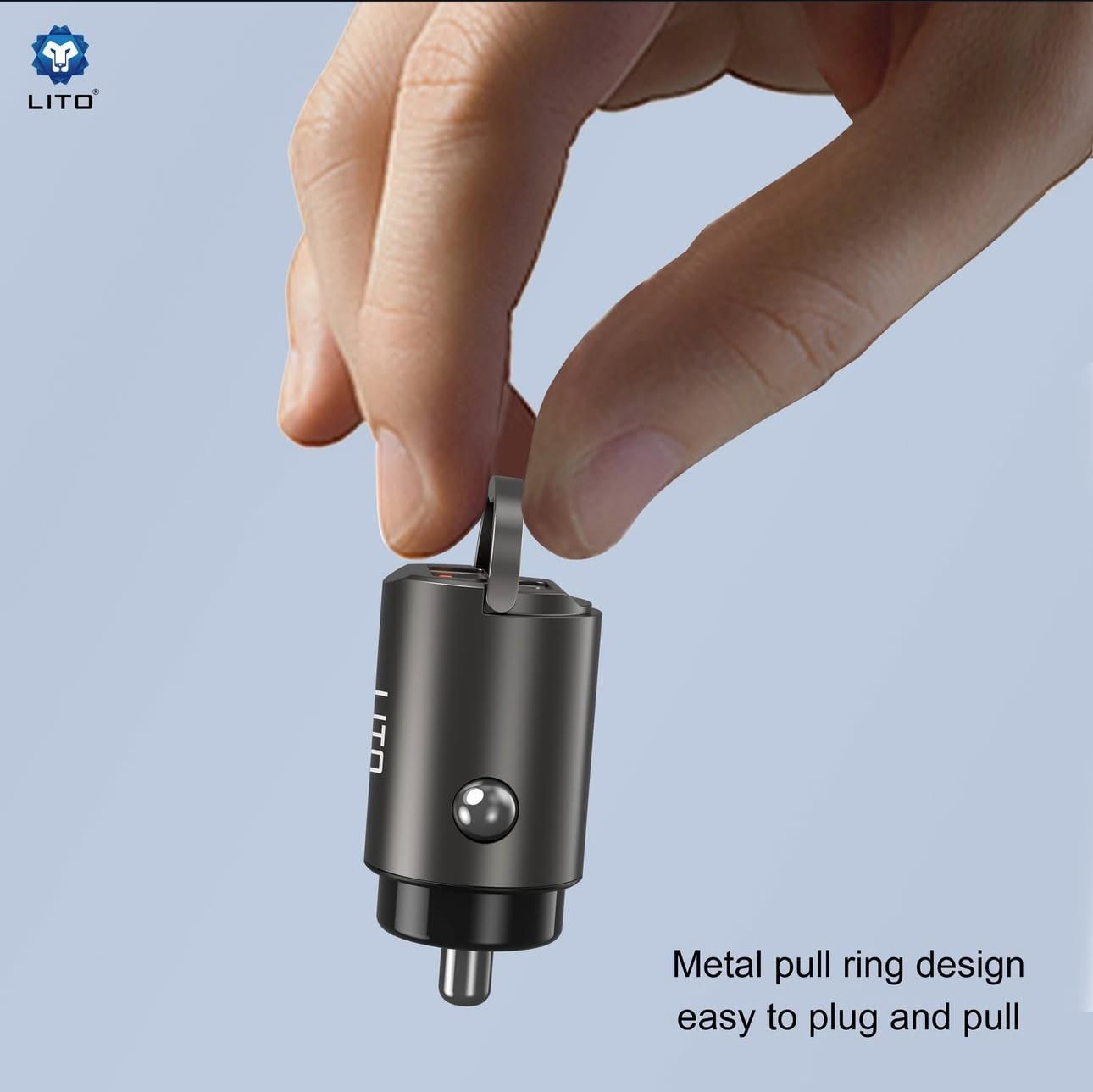 LITO IN‑C03 45W Dual‑Port Transparent Metal Car Charger – USB‑C + USB‑A