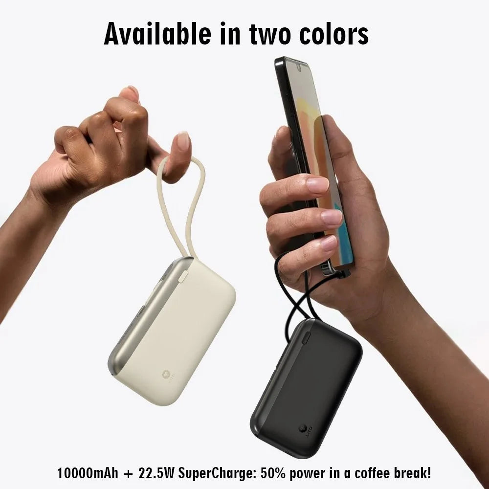 LITO LP10 10000 mAh Power Bank – 22.5W with Built-In USB-C Cable
