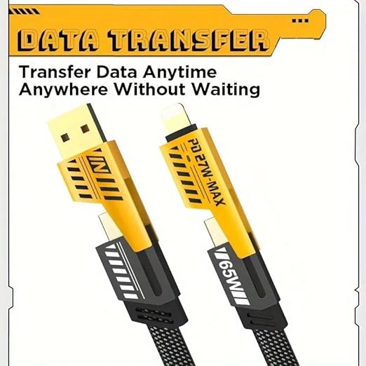 65W 4-in-1 braided cable tangle-resistant flat design