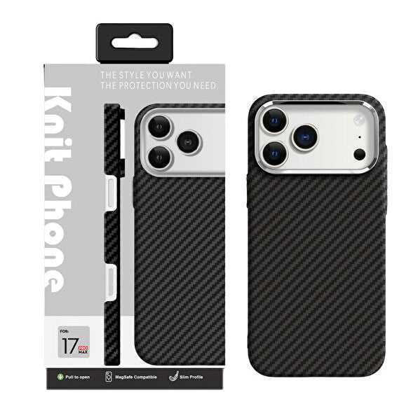 Knit Black Carbon Fiber MagSafe Case for iPhone 17 – Sleek Slim Protection