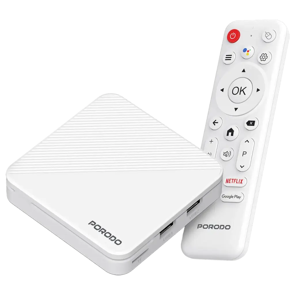 Porodo Echobox Android TV Box with 4K Ultra HD Streaming - White