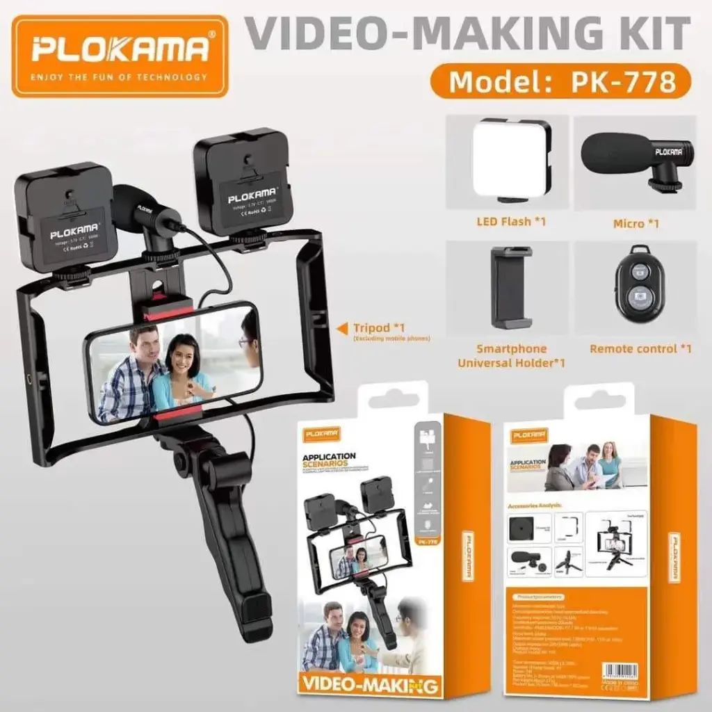 Plokama Video-Making Kit PK-778 – Tripod, Dual LED Lights, Mic & Remote for Vlogging
