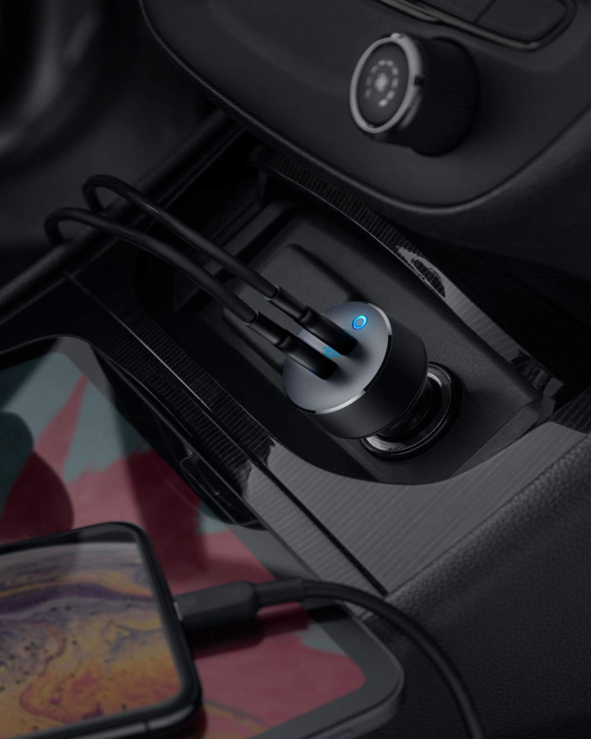 Anker A2724 Car Charger Charging Two Phones Simultaneously
