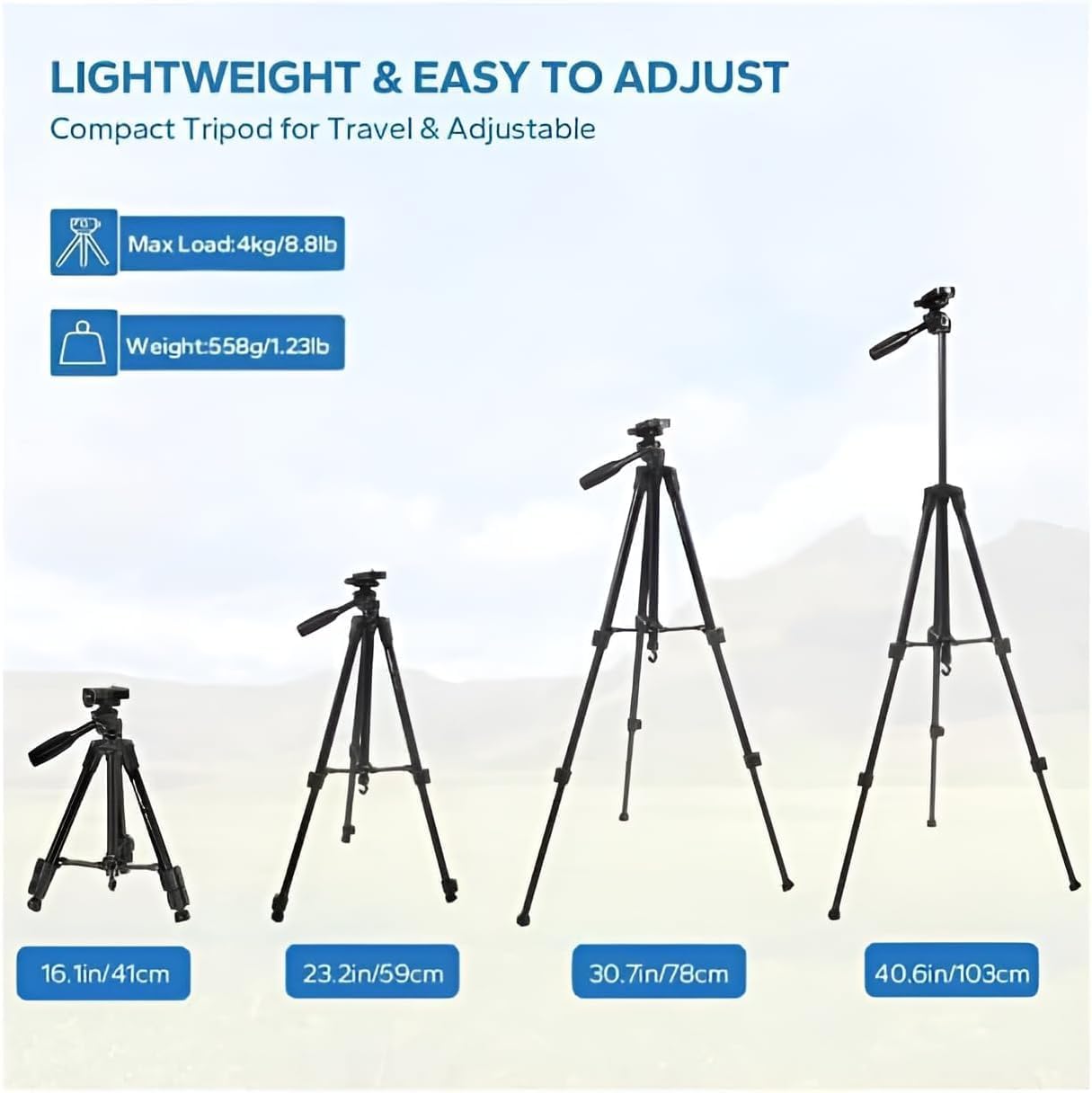 Neepho NP-3170 Tripod – Adjustable Lightweight Tripod with Phone & Camera Mount