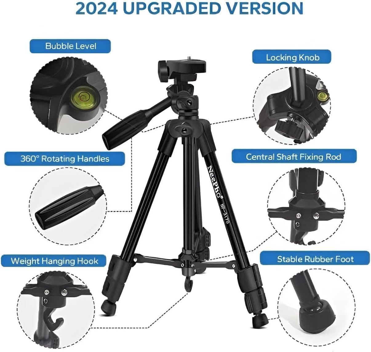 Neepho NP-3170 Tripod – Adjustable Lightweight Tripod with Phone & Camera Mount