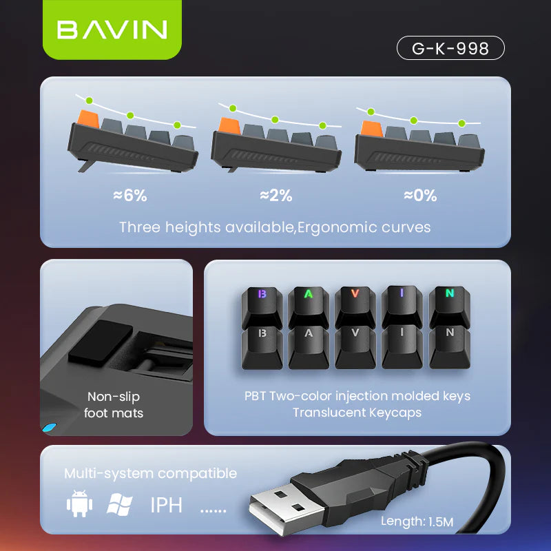 BAVIN G-K-998 RGB 63-Key Mechanical Gaming Keyboard w/ Wired Connection