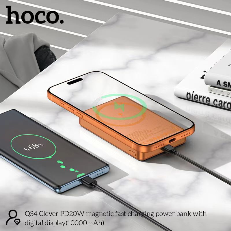 HOCO Q34 Clever PD20W Magnetic Fast Charging Power Bank – 10,000mAh with Digital Display