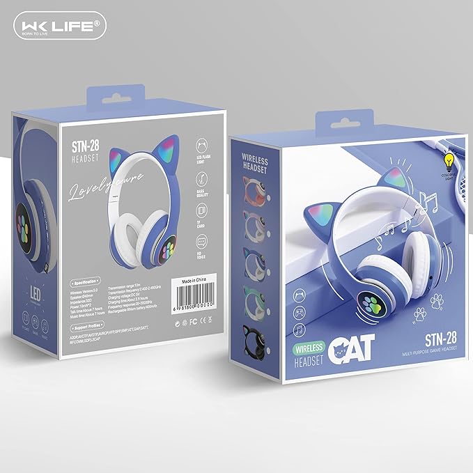 Cat Ear Wireless Headphones – RGB Light, Bluetooth & Long Battery Life