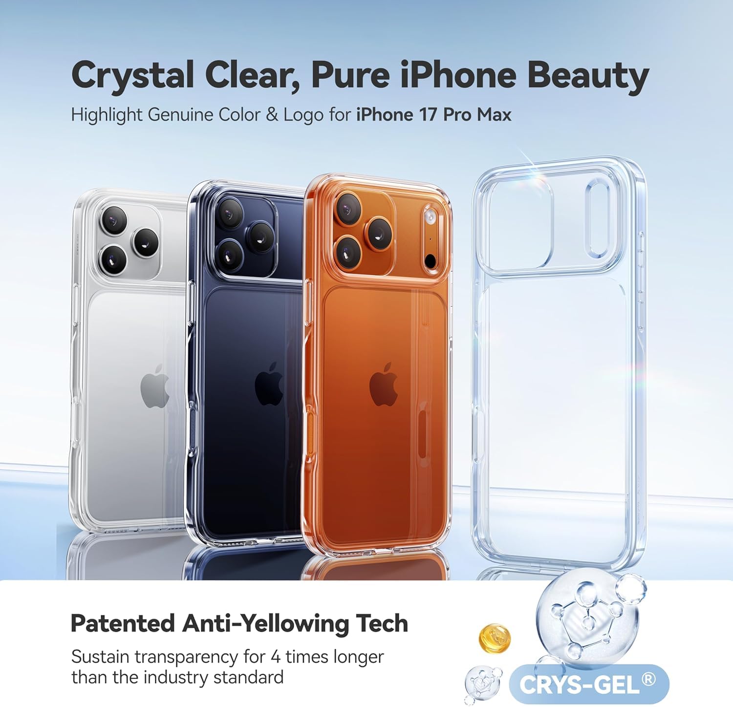 BERLIA Clear TPU Back Case for iPhone 17 Pro & Pro Max – Shockproof Anti-Yellowing