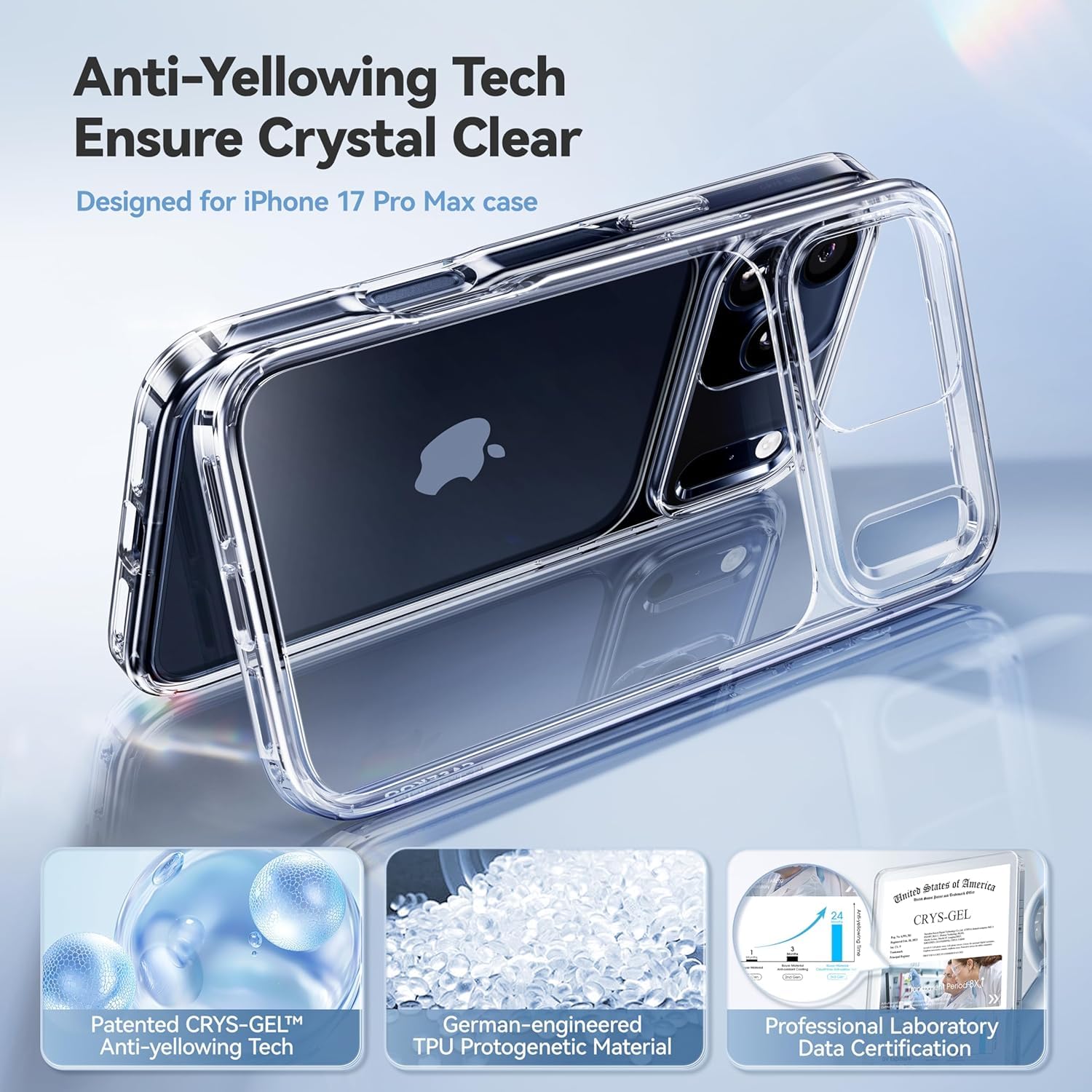 BERLIA Clear TPU Back Case for iPhone 17 Pro & Pro Max – Shockproof Anti-Yellowing