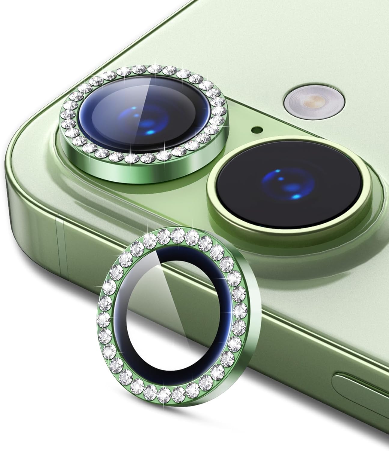 Sparkling iPhone 17 camera lens ring protector installed