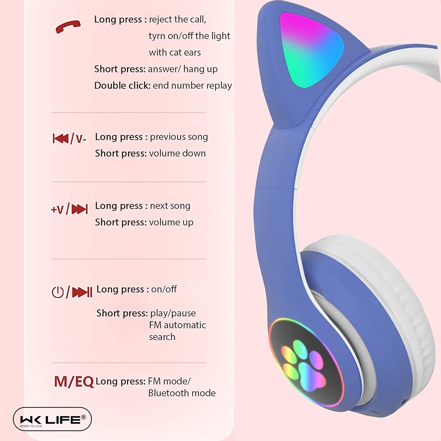 Cat Ear Wireless Headphones – RGB Light, Bluetooth & Long Battery Life