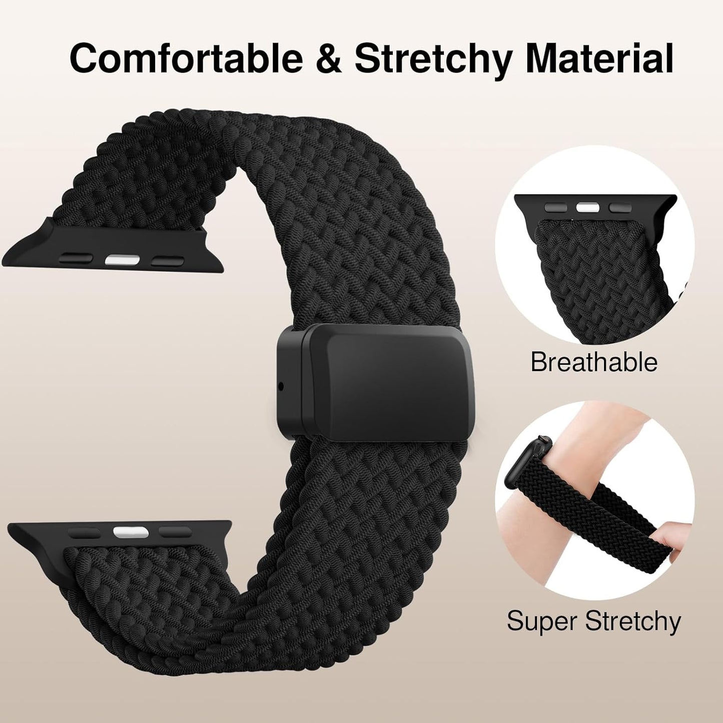 Comfort-Fit Apple Watch Band – Soft Braided Stretch Strap