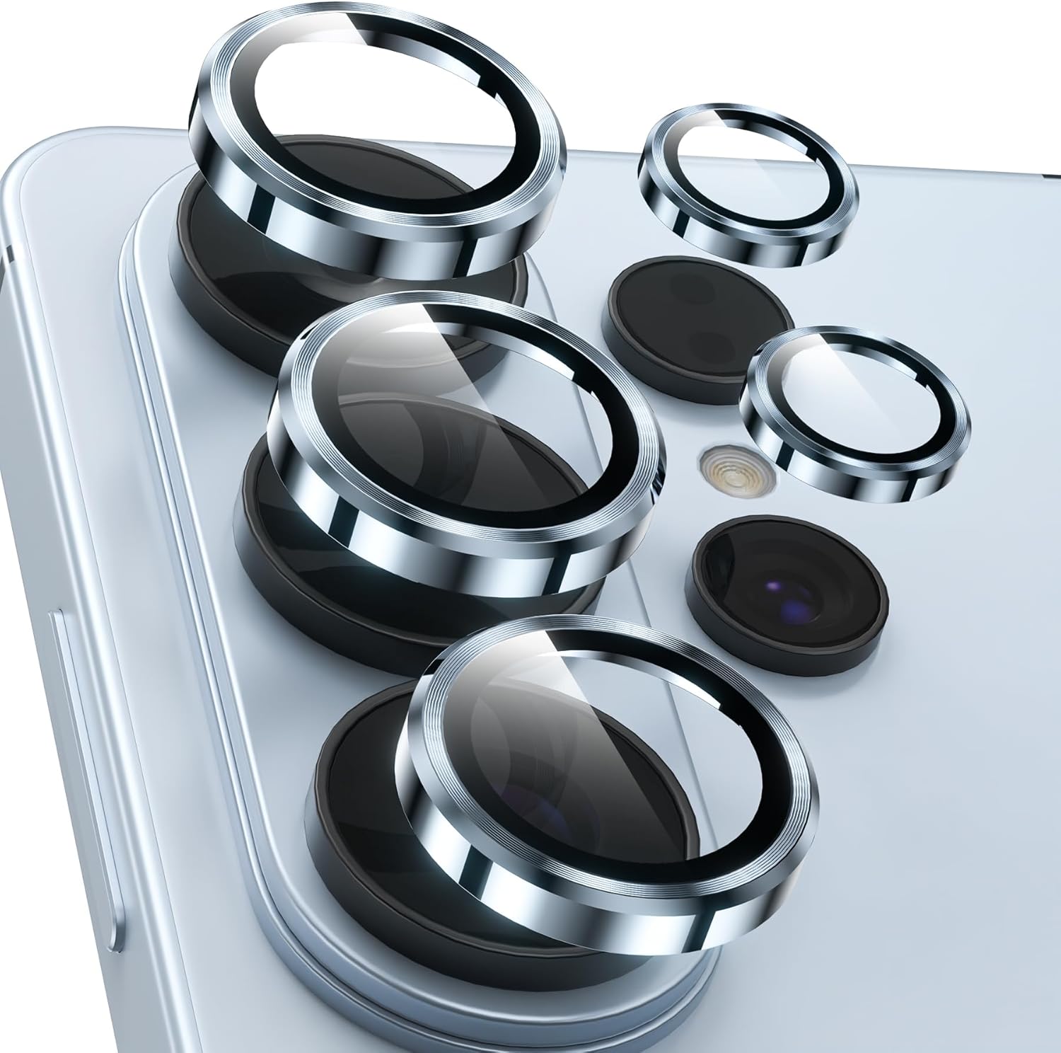 Close-up of tempered glass lens protector for Samsung S26 Ultra.
