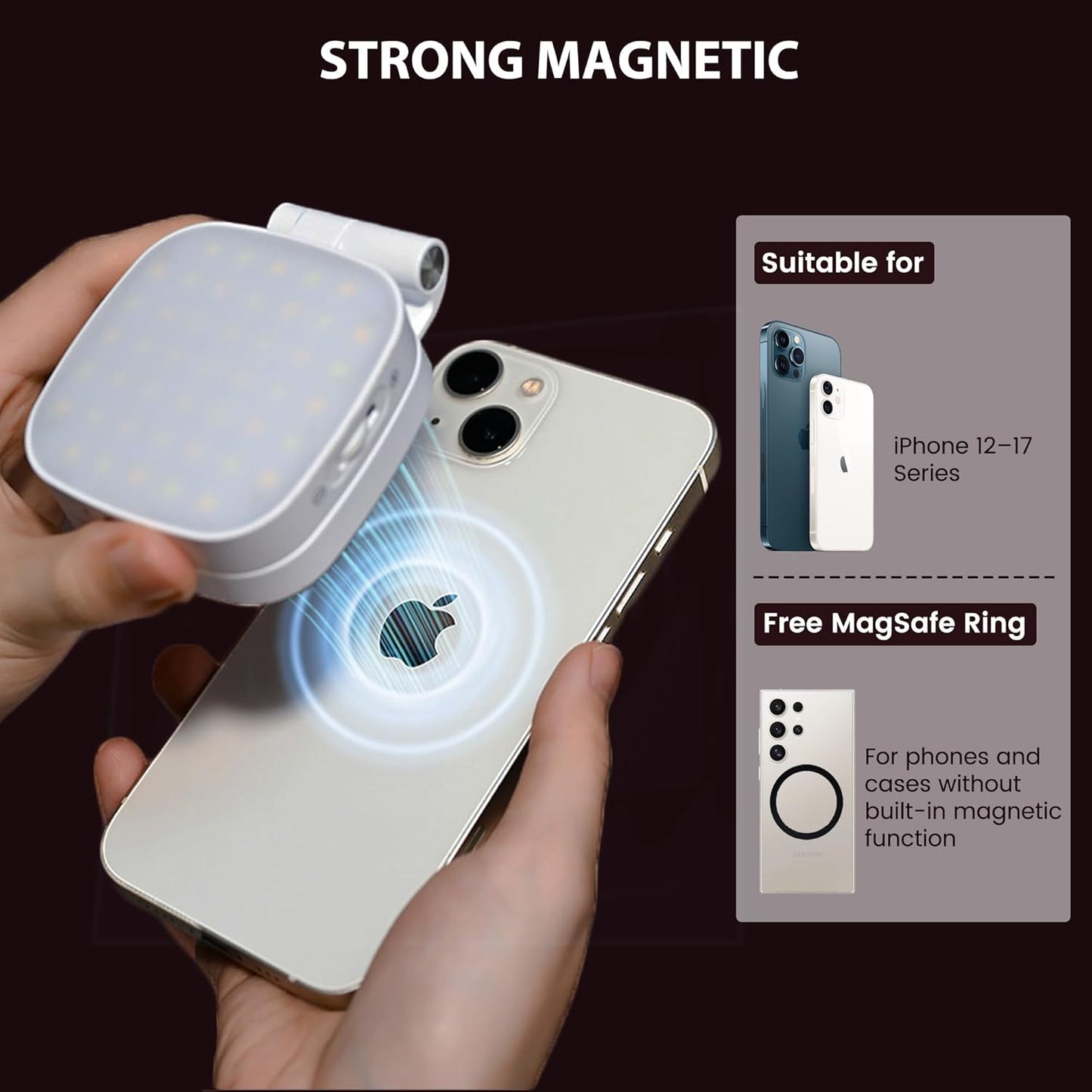 Magnetic 3-in-1 Selfie Ring Light with Mirror – MagSafe Compatible