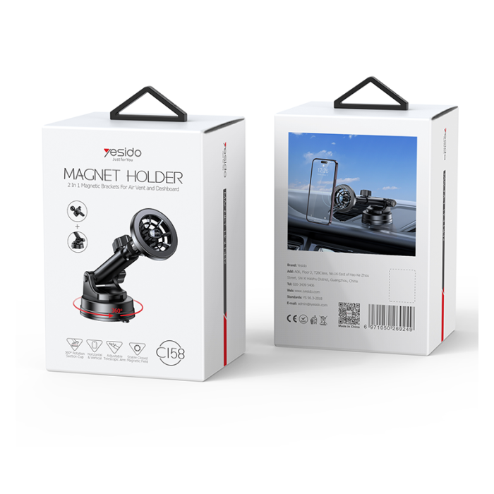 Magnetic Car Phone Holder Long Arm – Yesido C158, Vent/Dashboard