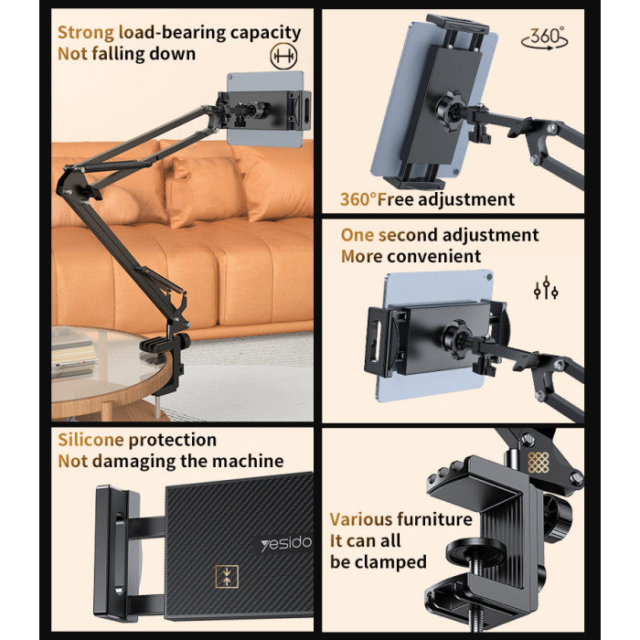 Yesido C296 Bed & Desk Clamp Phone Holder - 360 Folding Shaft