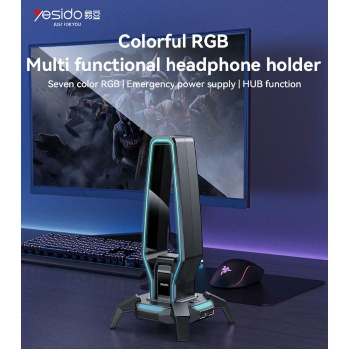 Yesido HB25 USB Hub with RGB Headphone Stand - 3 Ports + 3.5mm