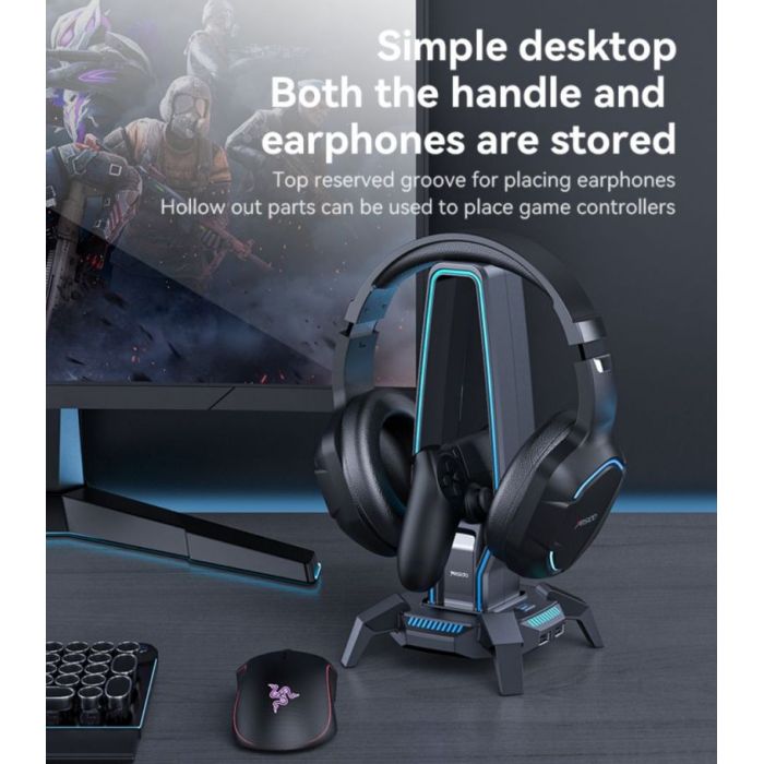 Yesido HB25 USB Hub with RGB Headphone Stand - 3 Ports + 3.5mm