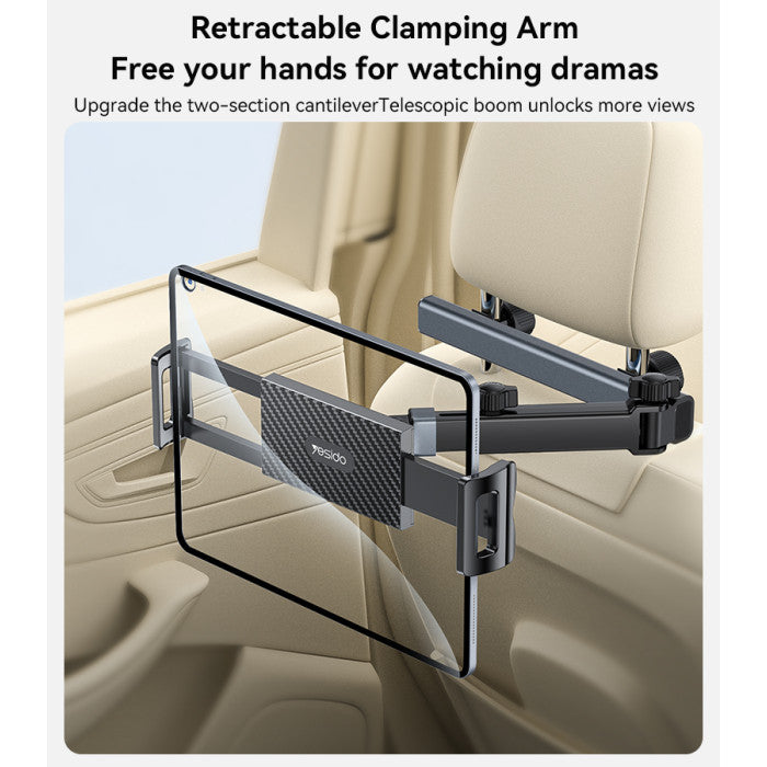 Yesido C294 360° Rotating Headrest Car Phone Holder – Extra Wide Clamp Long Arm Mount