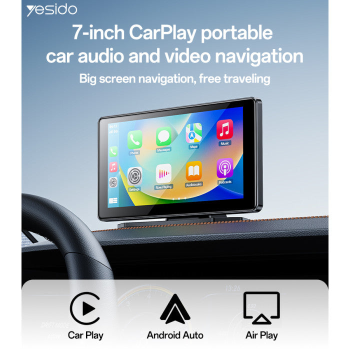 7in Portable CarPlay & Android Auto Screen Yesido KM17 - BT5.0