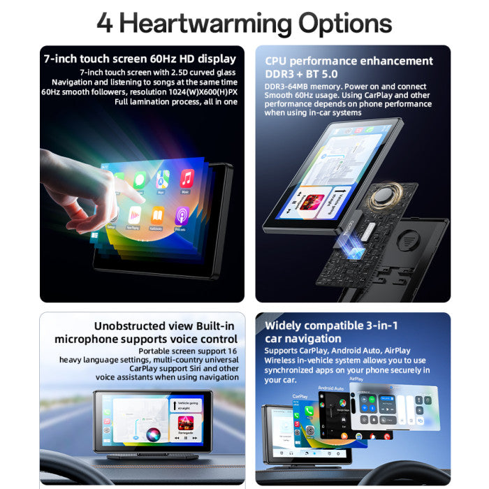 7in Portable CarPlay & Android Auto Screen Yesido KM17 - BT5.0