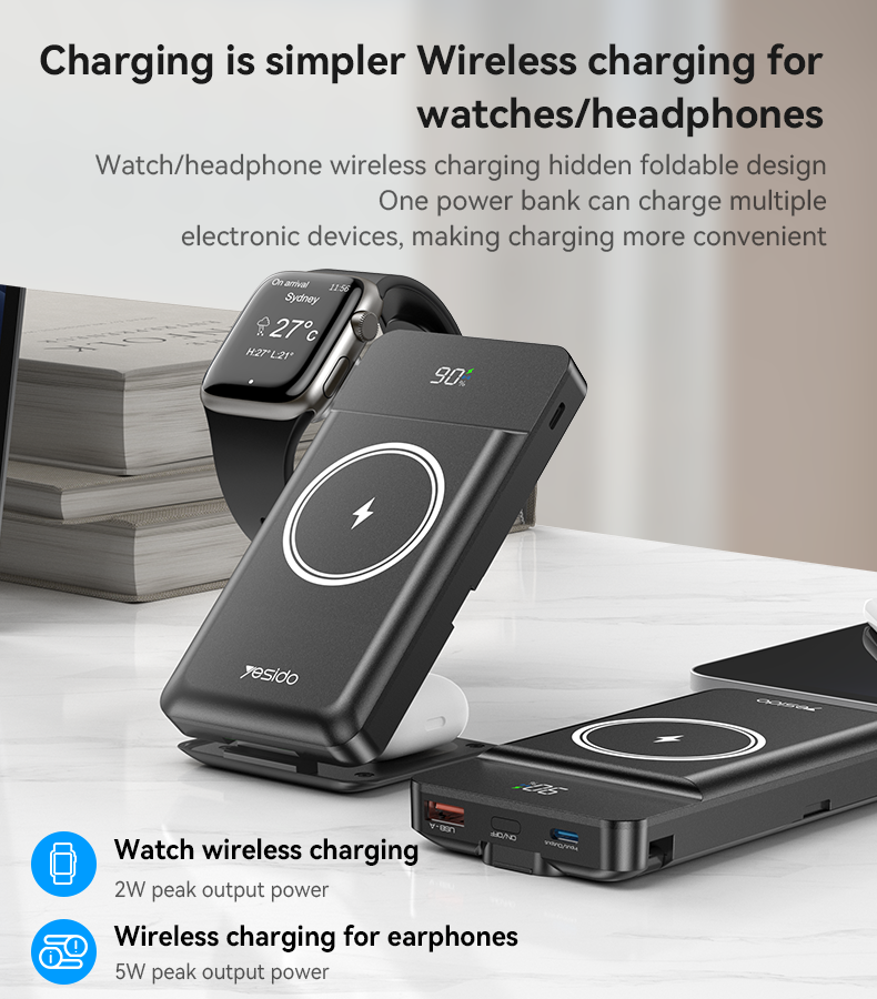 Yesido YP69 power bank - 2W smartwatch wireless charging stand