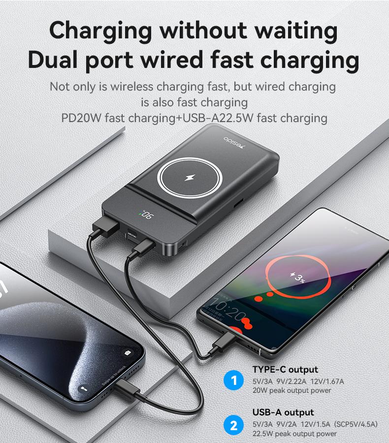 Yesido YP69 power bank charging phone and watch at once