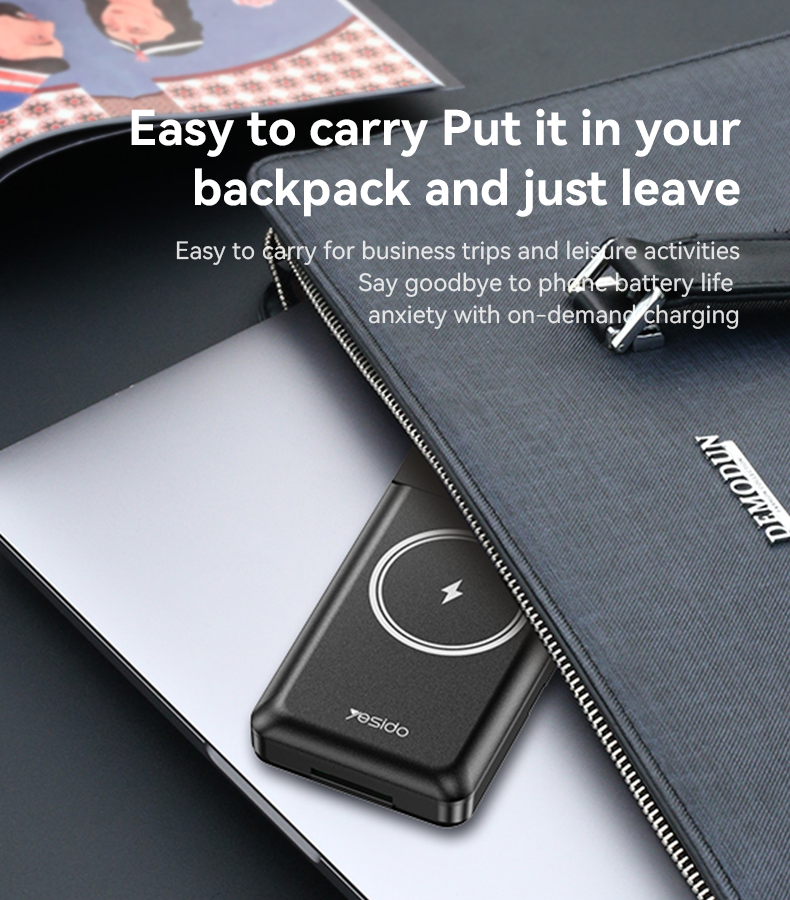 10000mAh Magnetic Power Bank Yesido YP69 - 15W Wireless, LED Display