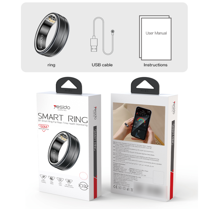 Yesido IO32 Smart Ring – Charger and Sizes 8 to 12