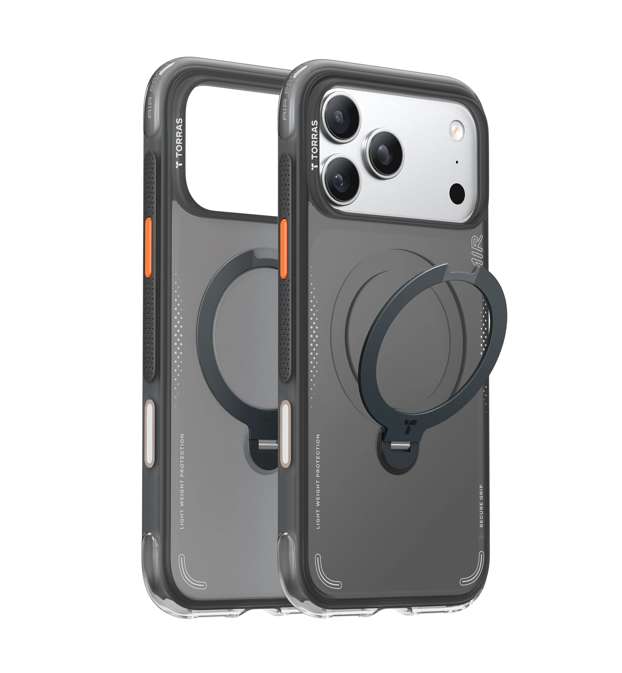 TORRAS Ostand Q3 Air case for iPhone 17 Pro Max with 360° rotating stand and MagSafe support.
