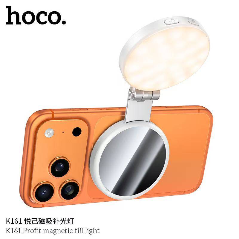 3-in-1 Magnetic Selfie Fill Light – HOCO K161 Phone Stand & Mirror