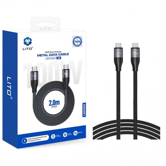 LITO LD25 2m 100W USB-C to USB-C Braided Charging Cable