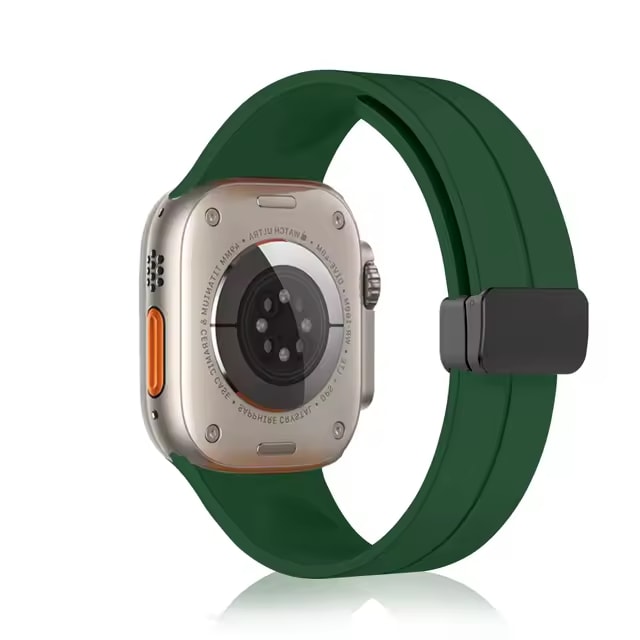 Magnetic Silicone Apple Watch Band – Army Green Silver
