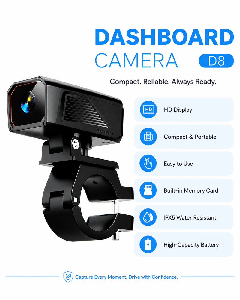 D8 Handlebar Dash Camera mounted on motorcycle