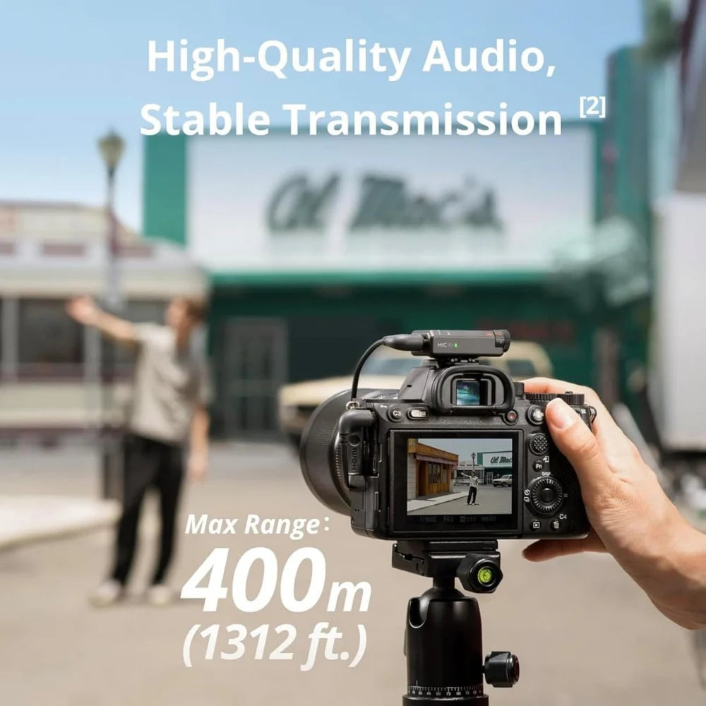 DJI Mic Mini transmitter clipped on shirt for recording
