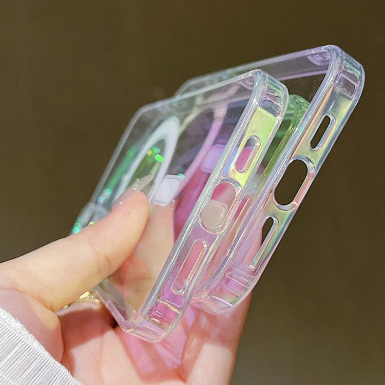 Iridescent MagSafe case transparent glitter back view