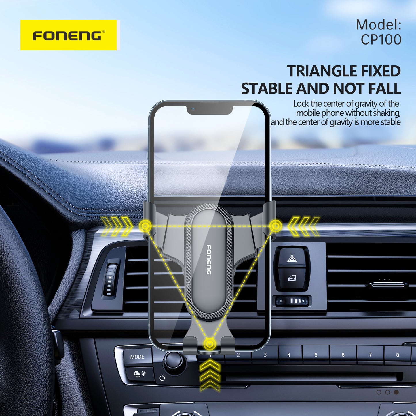 FONENG CP100 Gravity Air Vent Car Phone Holder – Secure, One-Handed Mount