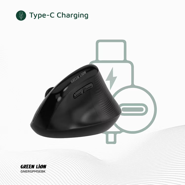 Green Lion Ergo Grip Vertical Mouse – Black | Ergonomic Wireless