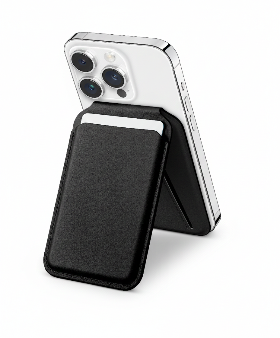 Magnetic Black Wallet Stand –Card Holder & Phone Stand
