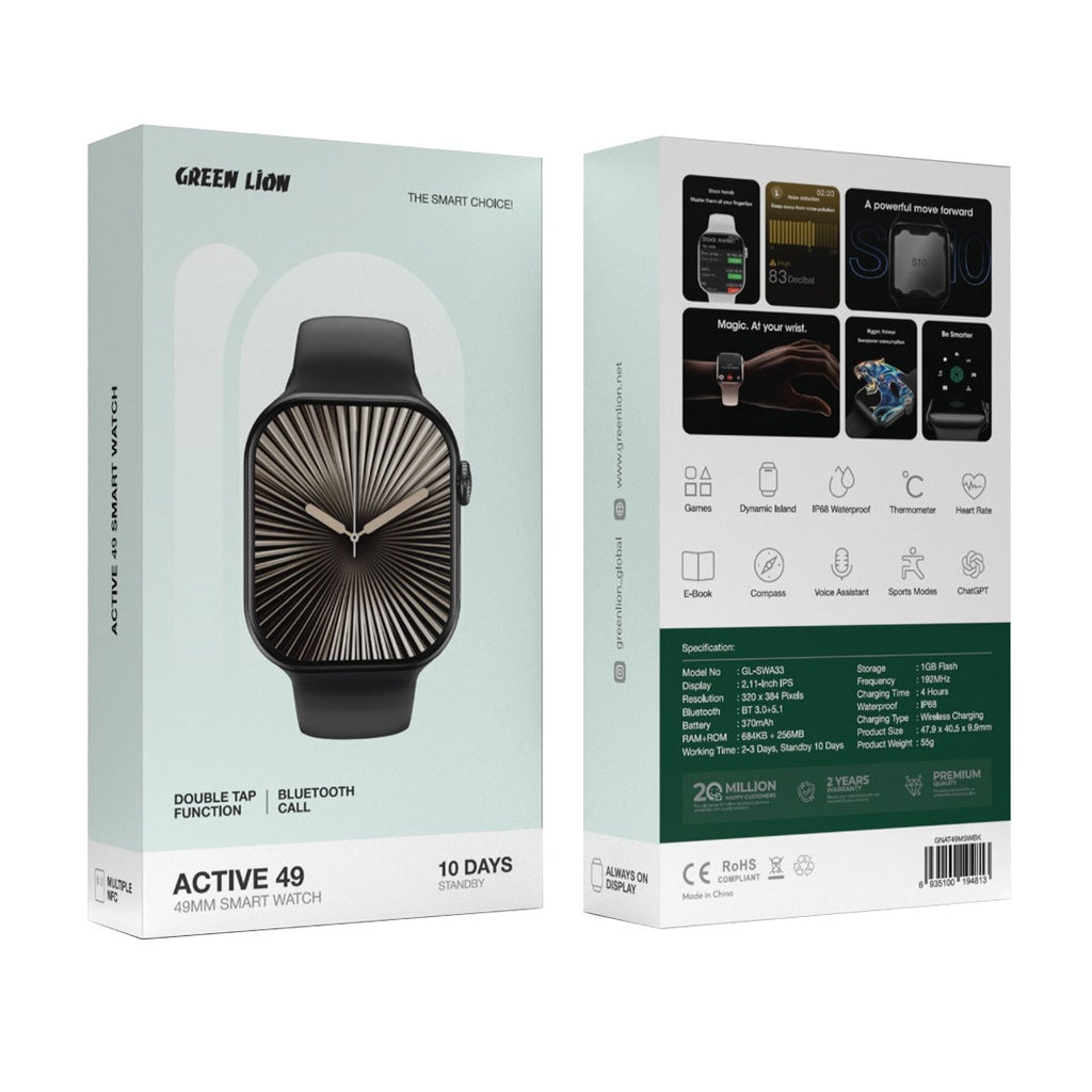 Green Lion Active 49 Smart Watch | Long Battery Life | ChatGPT | Bluetooth Calls | IP68