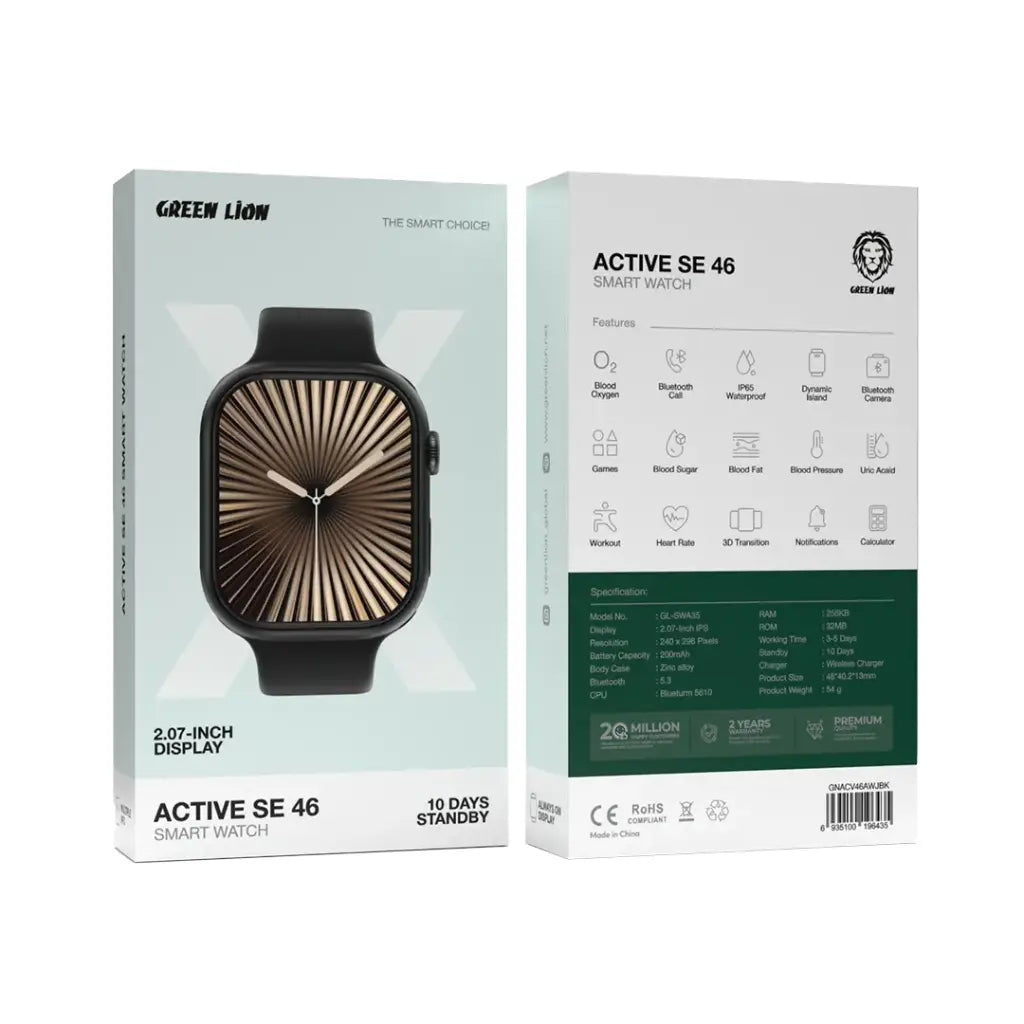 Green Lion Active SE 46 Smart Watch | Health Monitoring, Bluetooth V5.3 | Wireless Charging
