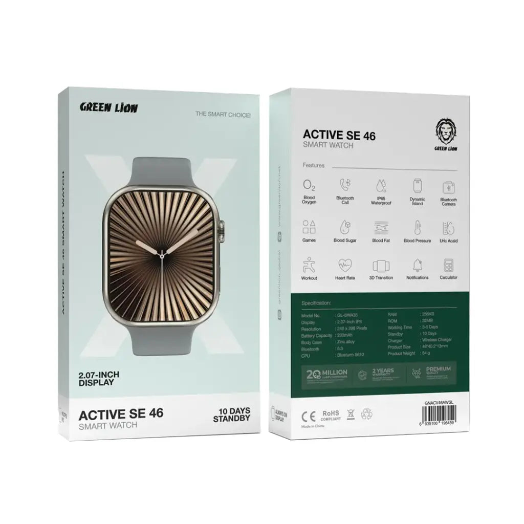 Green Lion Active SE 46 Smart Watch | Health Monitoring, Bluetooth V5.3 | Wireless Charging