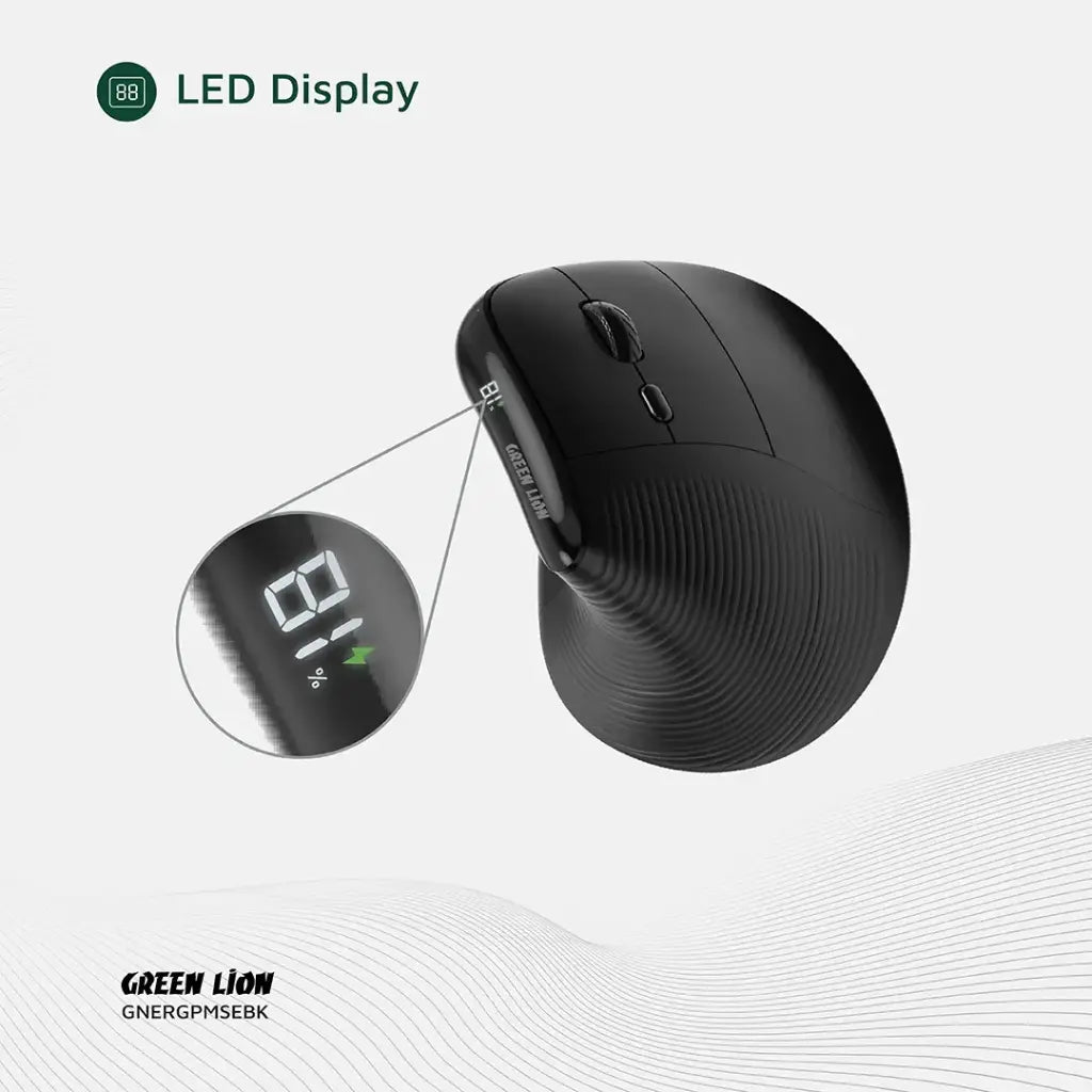 Green Lion Ergo Grip Vertical Mouse – Black | Ergonomic Wireless