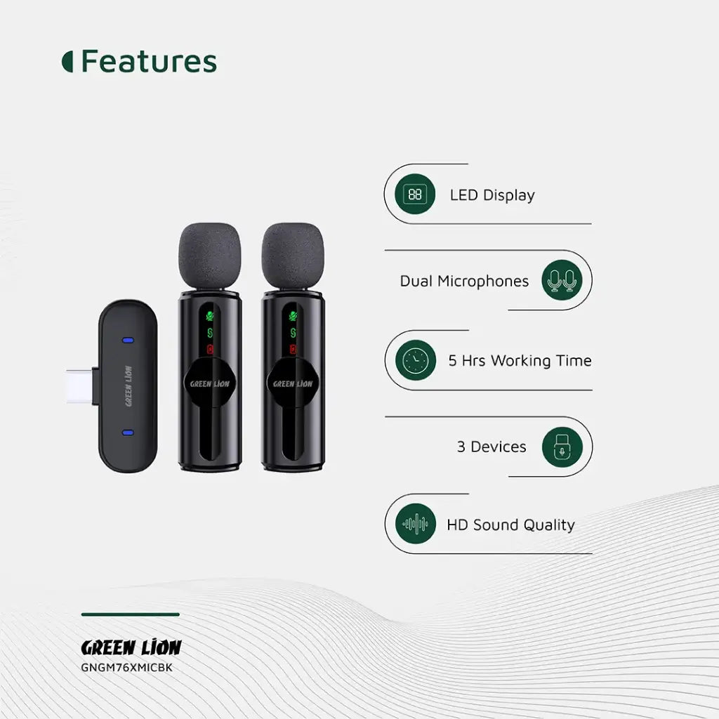 Green Lion wireless microphone gm76-x compact design for recording and streaming
