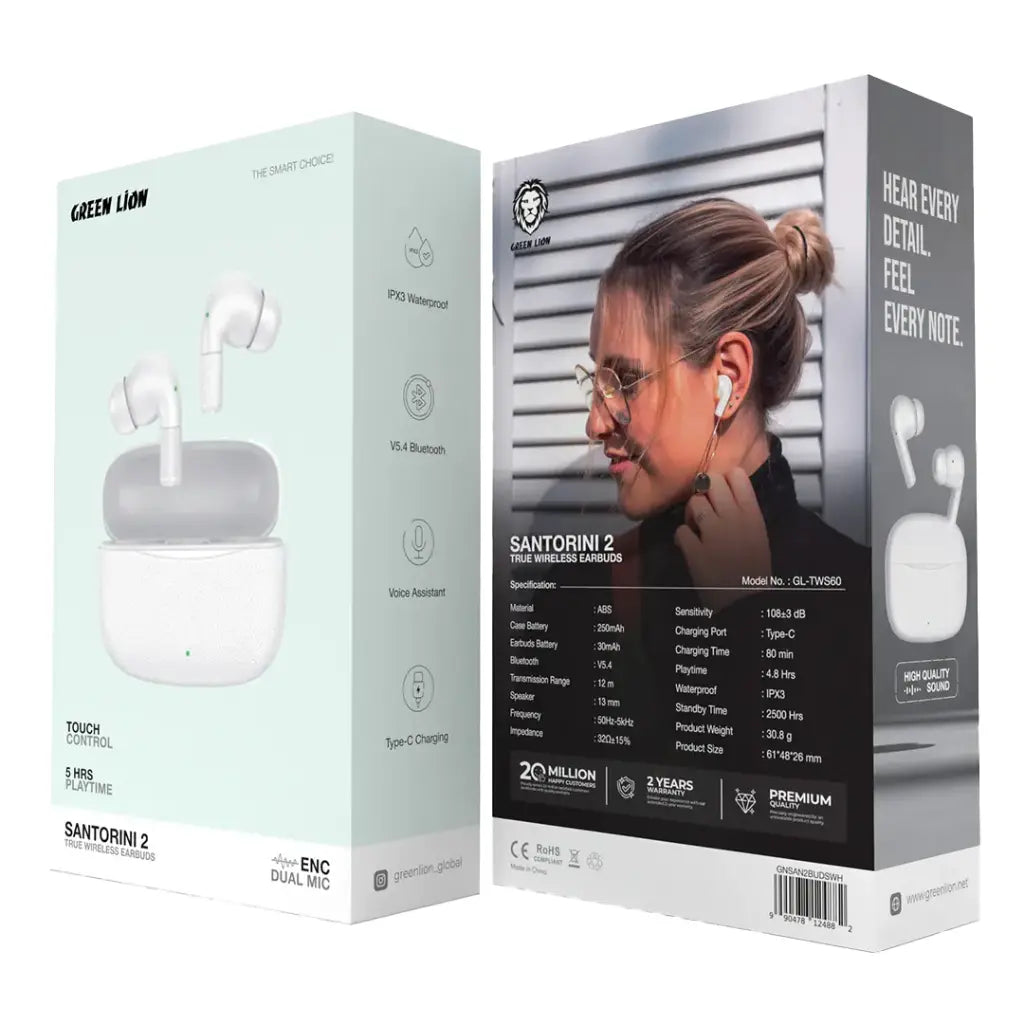 Green Lion Santorini 2 True Wireless Earbuds (TWS) – Premium Sound & Seamless Connectivity